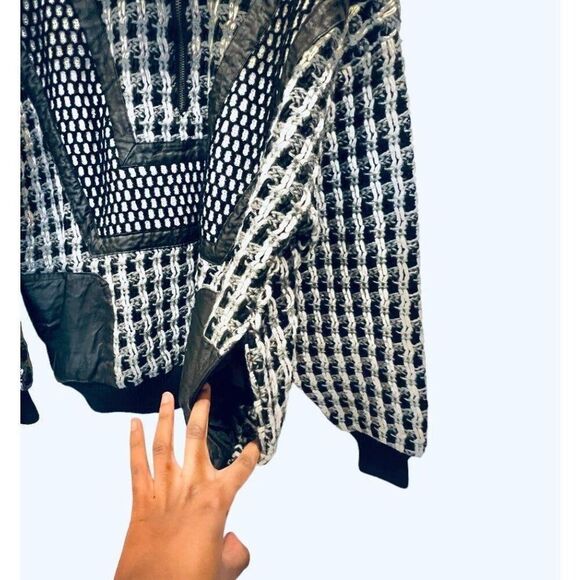 Retro Streetwear First Class Men Vintage Genuine Leather Knit Sweater Jacket - Picture 7 of 12